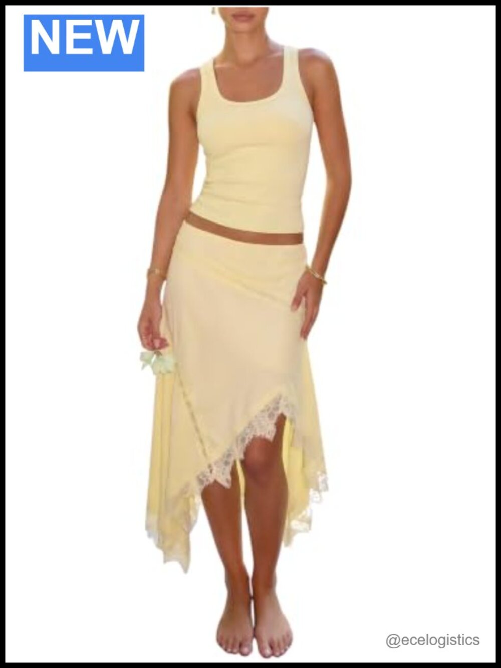 Women's 2 Piece Set Tank Top Lace Asymmetrical Midi Skirt Set